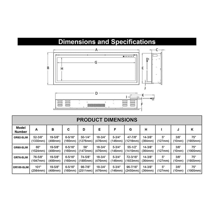 Modern Flames Orion 76-in Slim Heliovision Linear Electric Fireplace