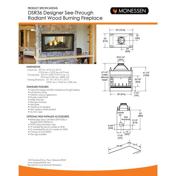 Majestic Designer See Through Wood Burning Fireplace - 42"