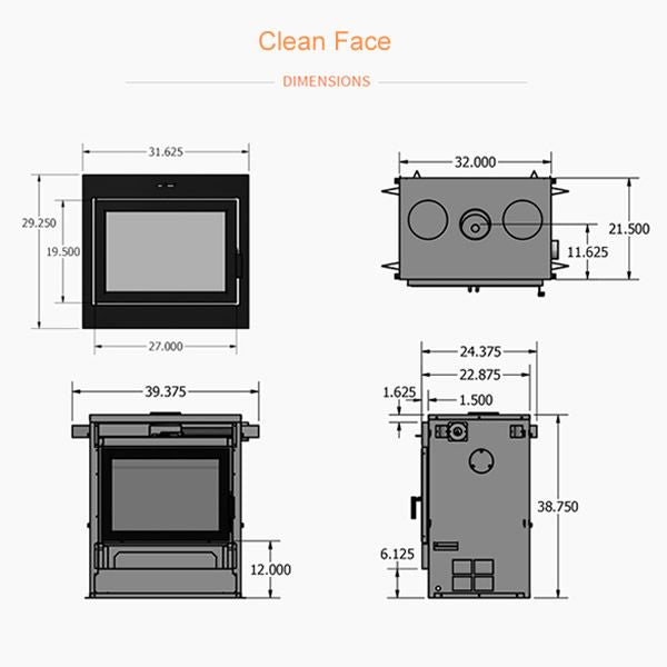 Supreme Astra Single-Sided Wood Burning Fireplace – 38”